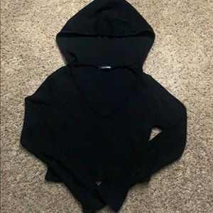 Black long sleeve crop top with hood